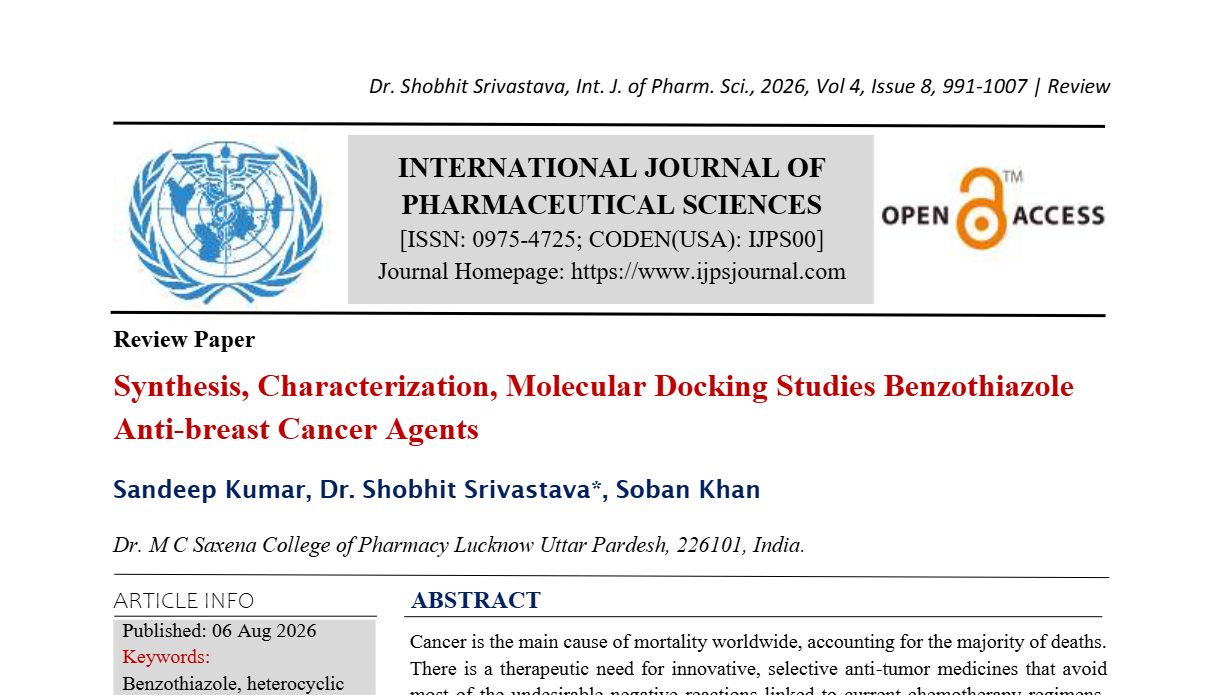 Synthesis, Characterization, Molecular Docking Studies Benzothiazole Anti-breast Cancer Agents