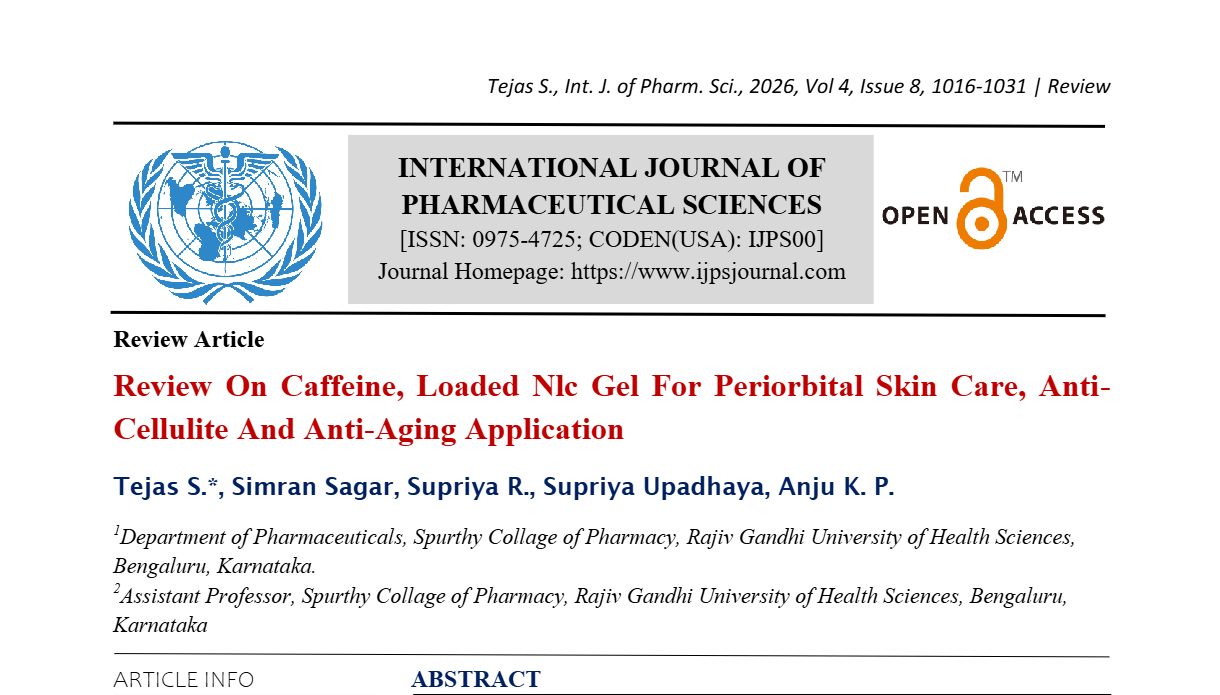 Review on Caffeine, Loaded NLC Gel for Periorbital Skin Care, Anti-Cellulite and Anti-Aging Application