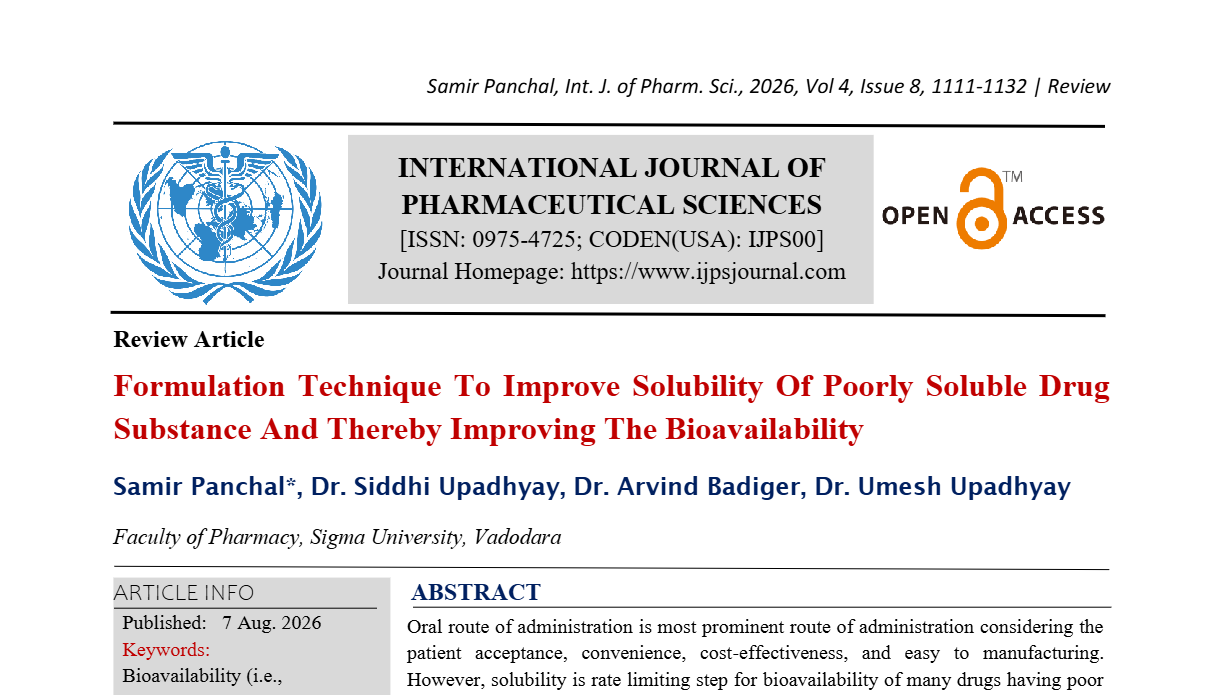 Formulation Technique To Improve Solubility Of Poorly Soluble Drug Substance And Thereby Improving The Bioavailability 