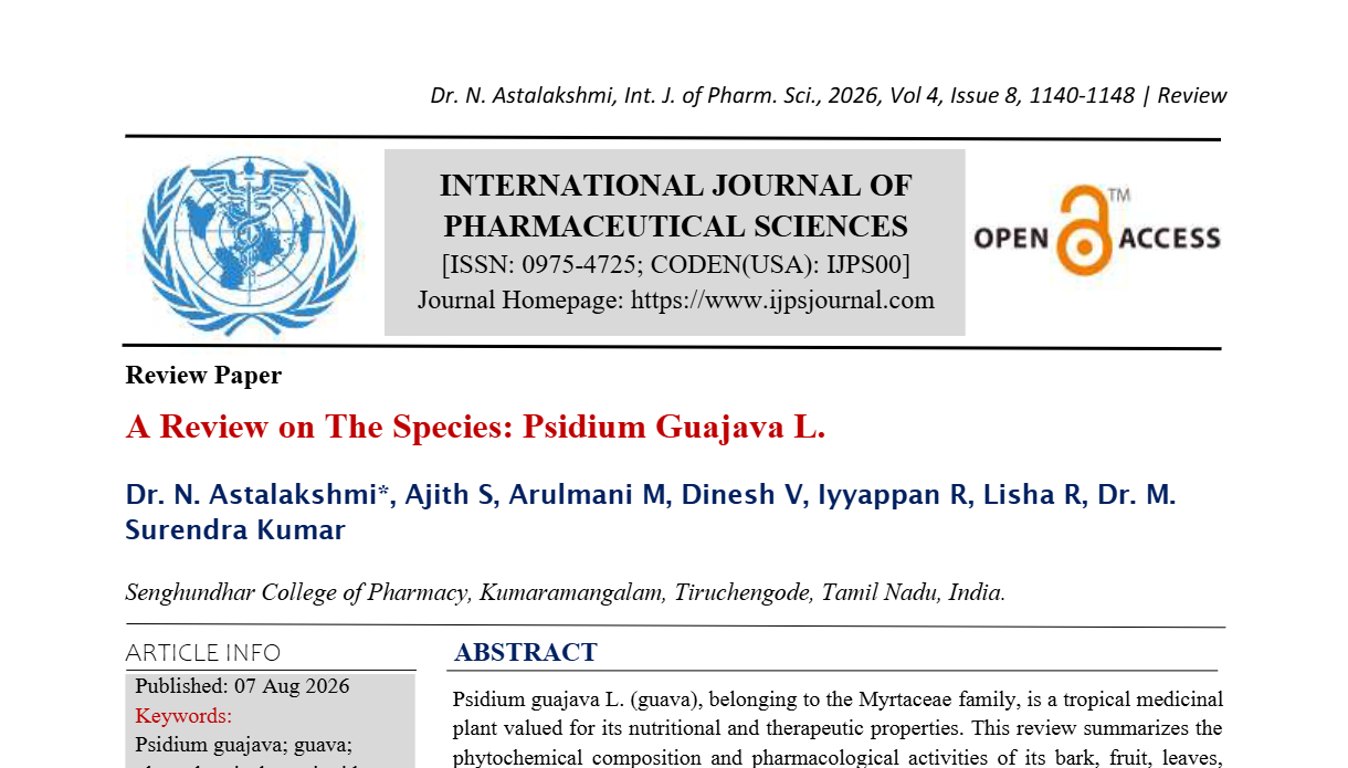 A Review On The Species: Psidium Guajava L