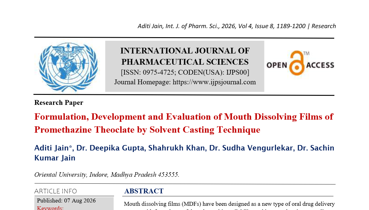 Formulation, Development and Evaluation of Mouth Dissolving Films of Promethazine Theoclate by Solvent Casting Technique