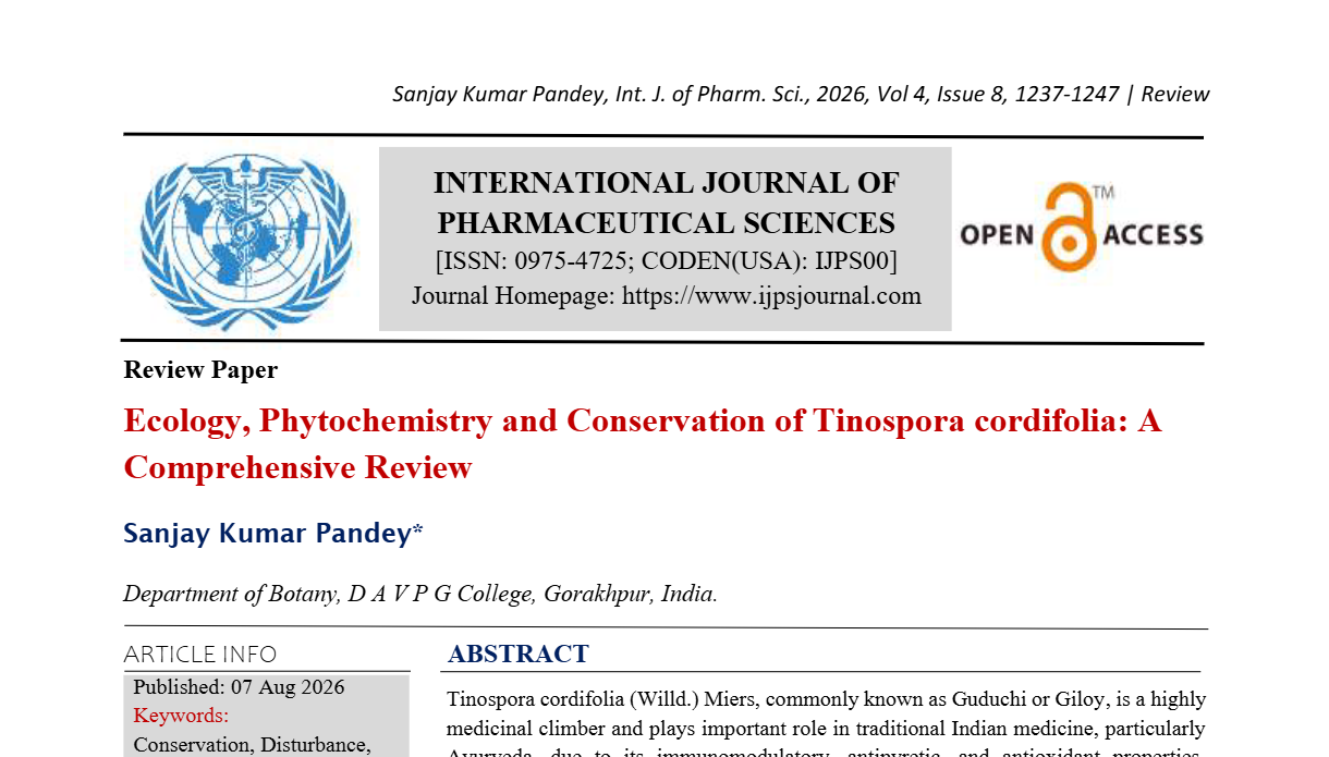 Ecology, Phytochemistry and Conservation of Tinospora cordifolia: A Comprehensive Review