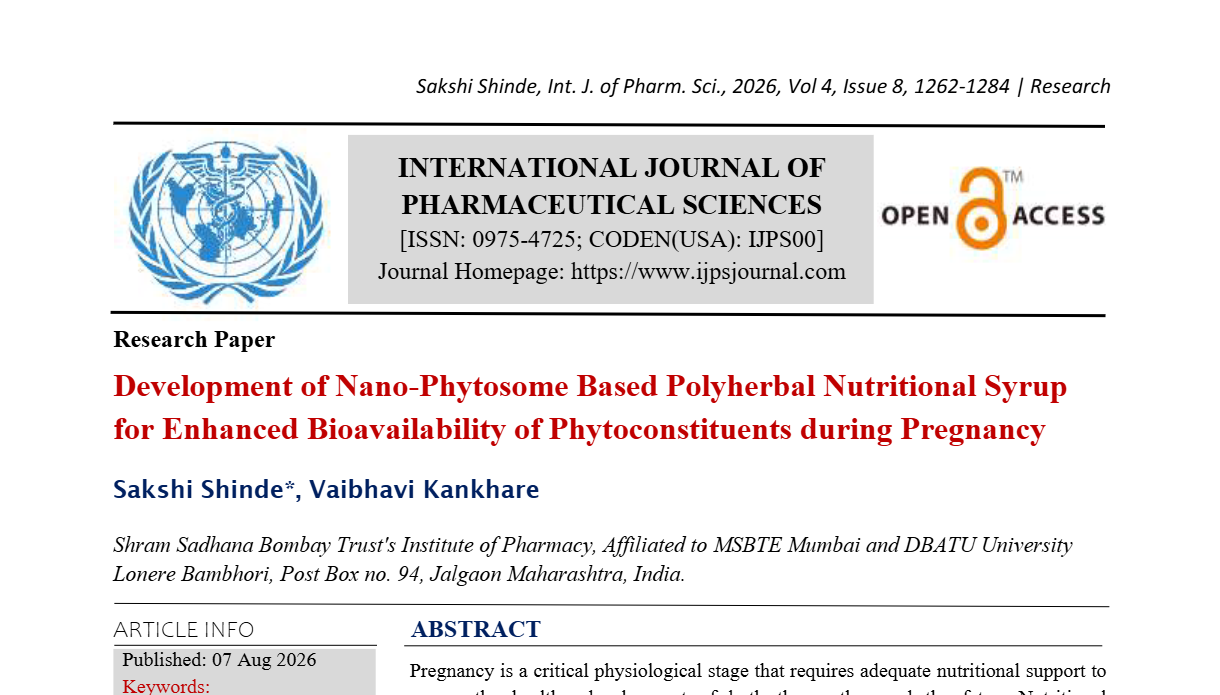Development of Nano-Phytosome Based Polyherbal Nutritional Syrup for Enhanced Bioavailability of Phytoconstituents during Pregnancy