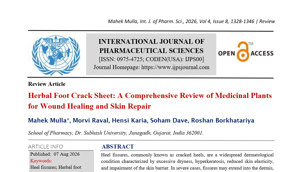 Herbal Foot Crack Sheet: A Comprehensive Review of Medicinal Plants for Wound Healing and Skin Repair