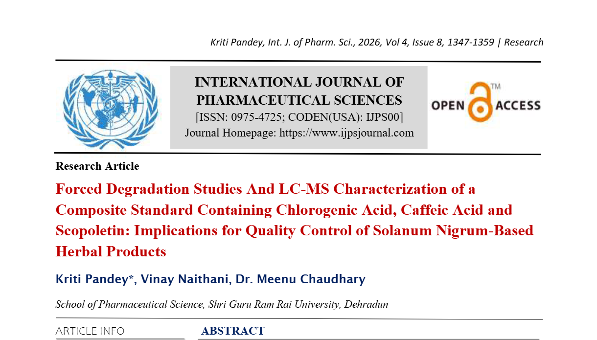 Forced Degradation Studies And LC-MS Characterization of a Composite Standard Containing Chlorogenic Acid, Caffeic Acid and Scopoletin: Implications for Quality Control of Solanum Nigrum-Based Herbal Products