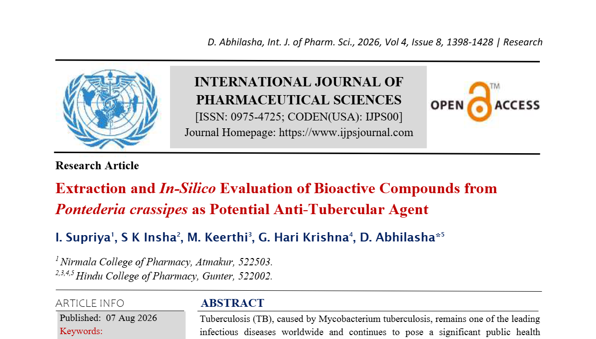 Extraction and In-Silico Evaluation of Bioactive Compounds from Pontederia crassipes as Potential Anti-Tubercular Agent