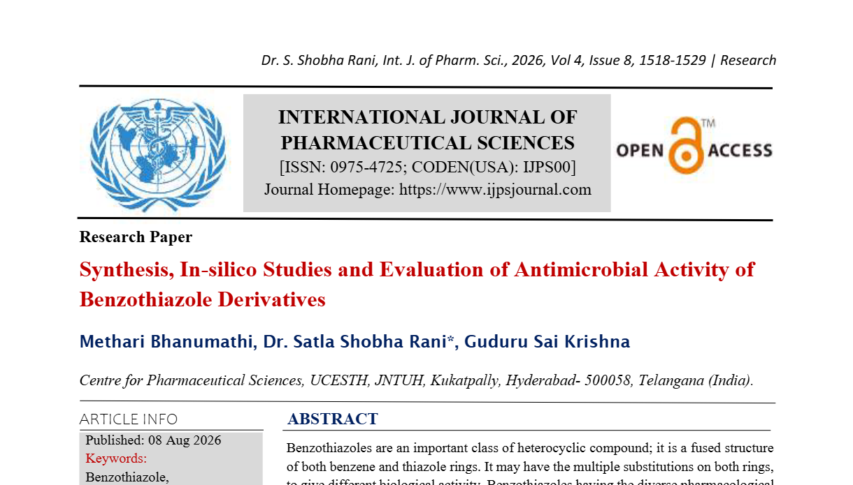 Synthesis, In-silico Studies and Evaluation of Antimicrobial Activity of  Benzothiazole Derivatives