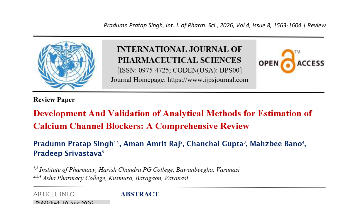 Development And Validation of Analytical Methods for Estimation of Calcium Channel Blockers: A Comprehensive Review