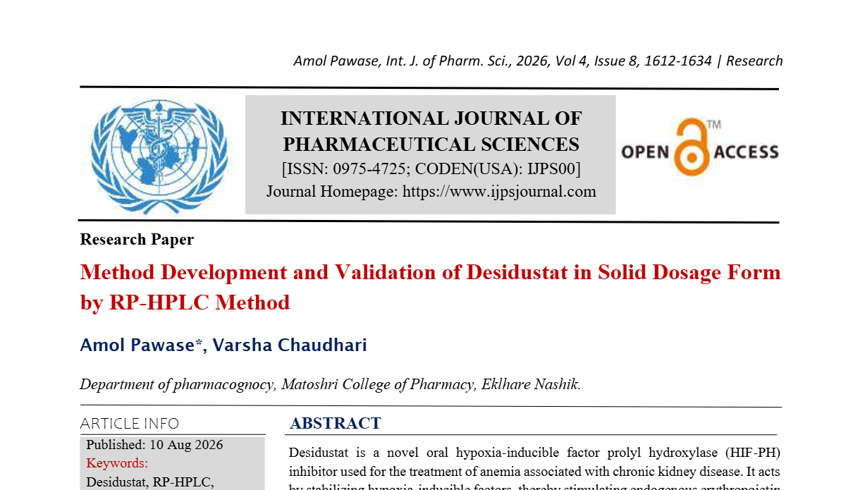 Method Development and Validation of Desidustat in Solid Dosage Form by RP-HPLC Method