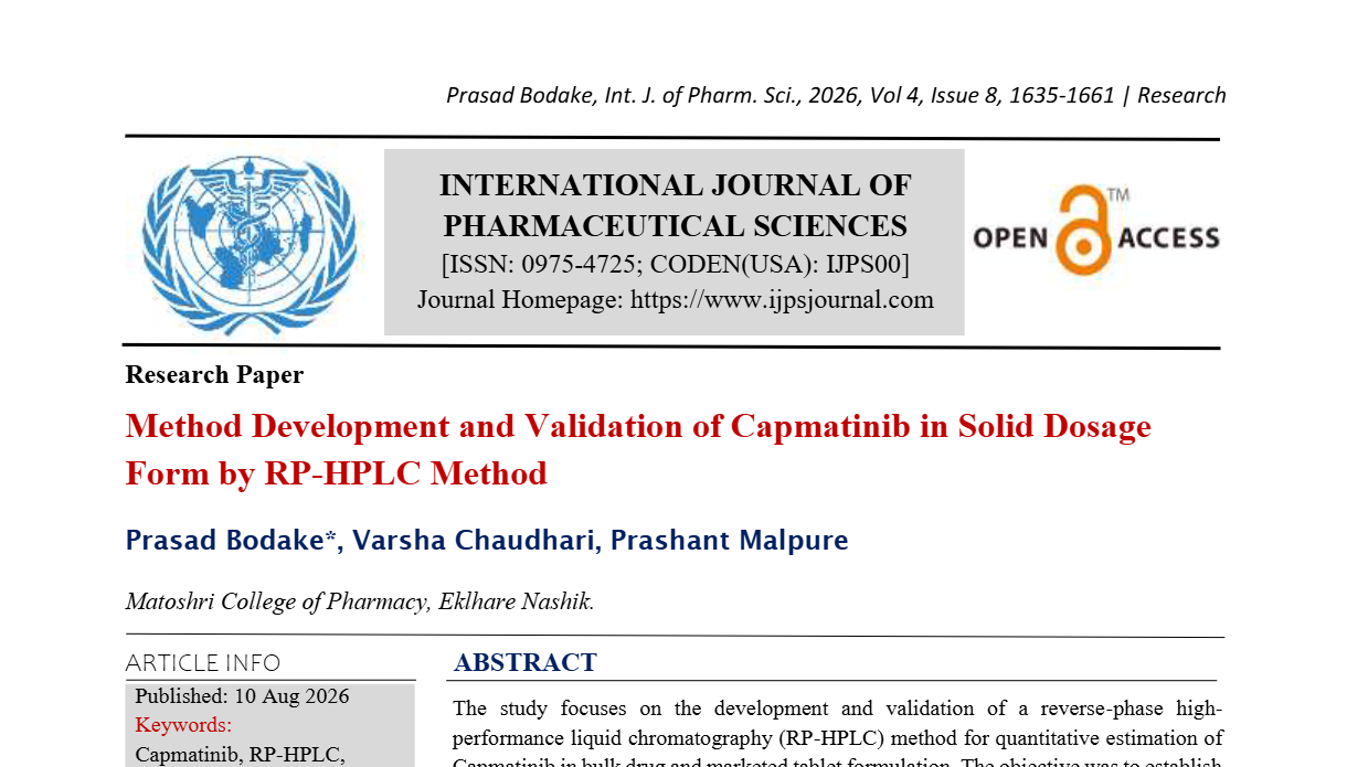 Method Development and Validation of Capmatinib in Solid Dosage Form by RP-HPLC Method
