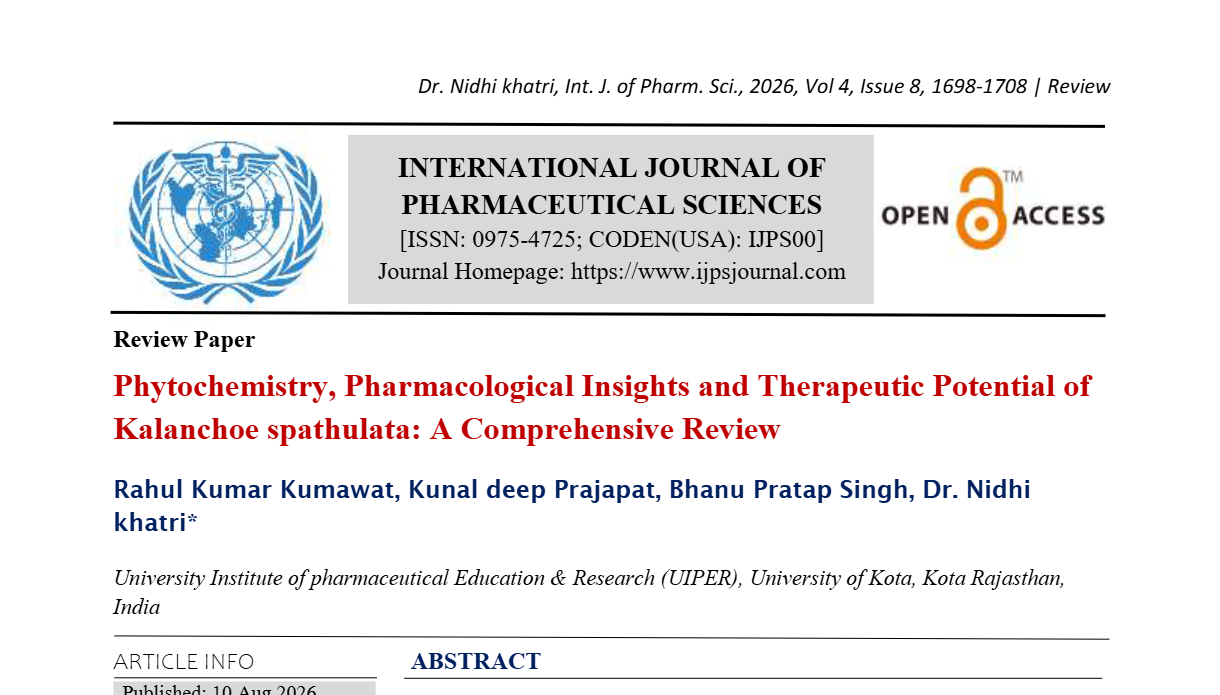 Phytochemistry, Pharmacological Insights and Therapeutic Potential of Kalanchoe spathulata: A Comprehensive Review