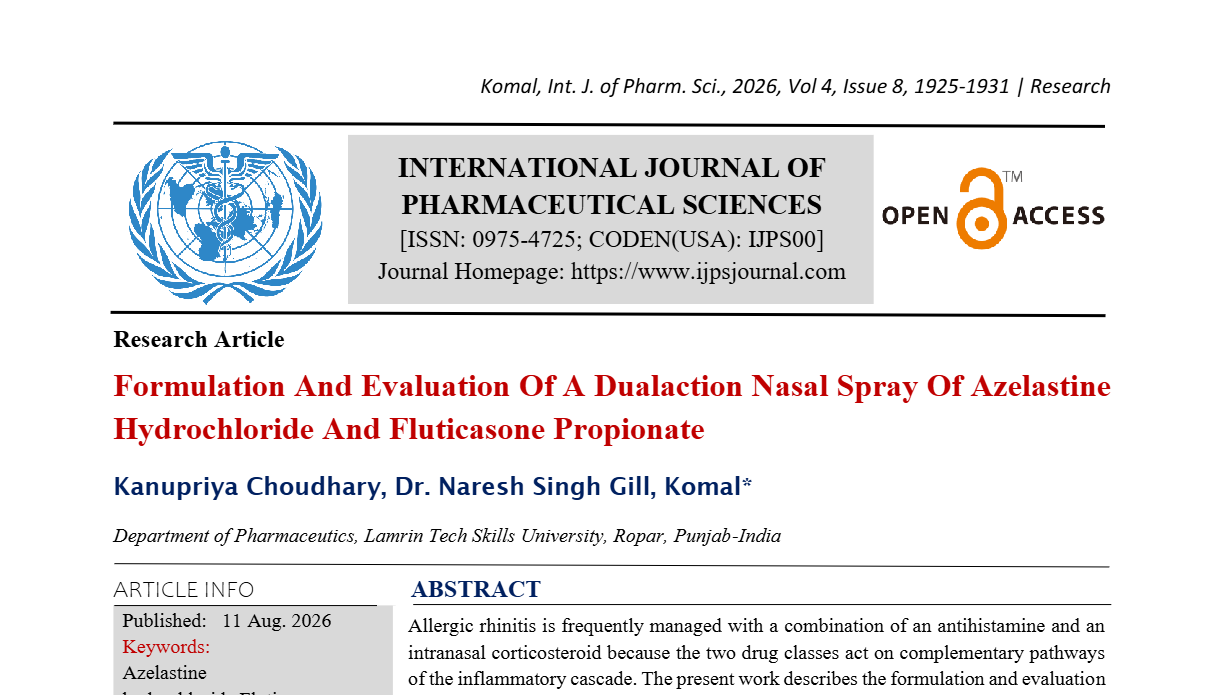 Formulation and Evaluation of a DualAction Nasal Spray of Azelastine Hydrochloride and Fluticasone Propionate