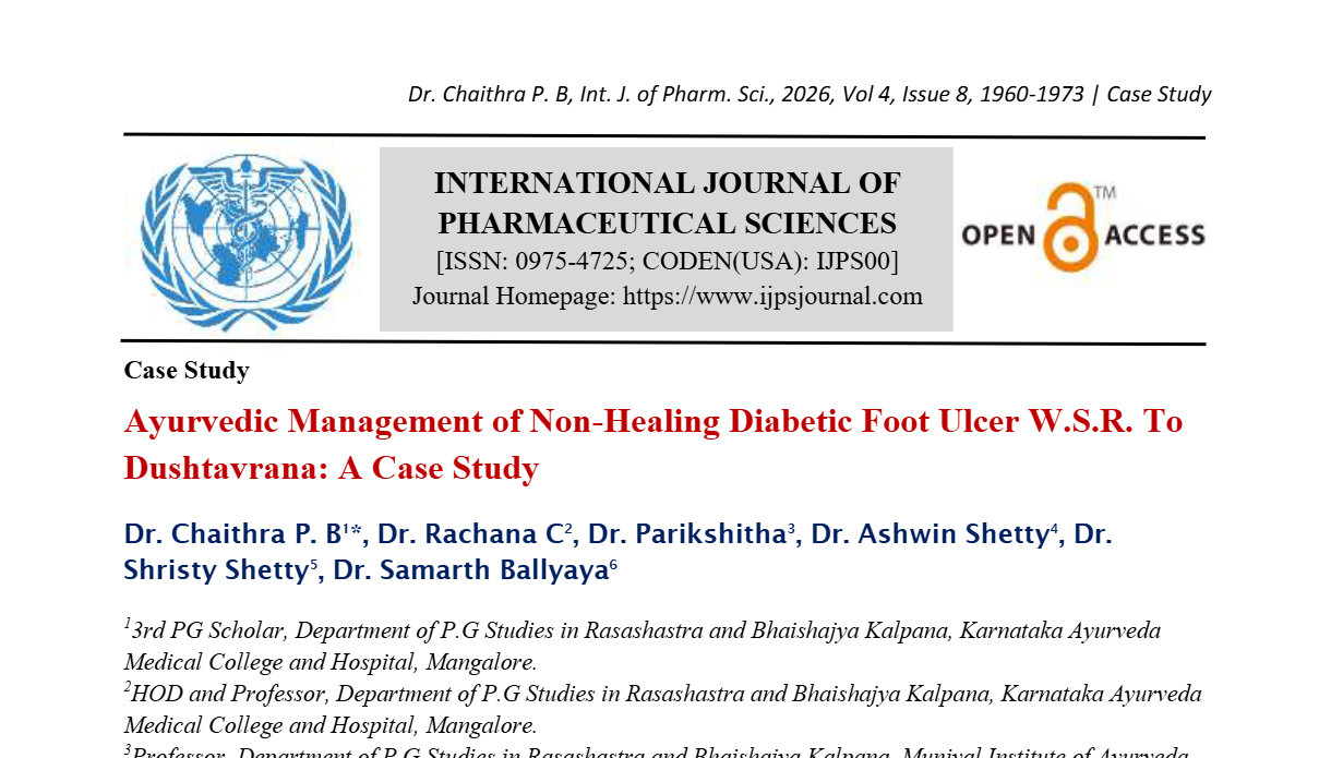 Ayurvedic Management of Non-Healing Diabetic Foot Ulcer W.S.R. To Dushtavrana: A Case Study