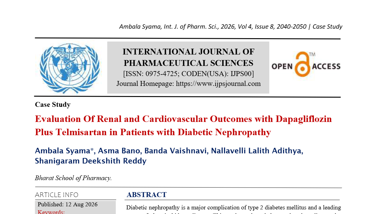 Evaluation Of Renal and Cardiovascular Outcomes with Dapagliflozin Plus Telmisartan in Patients with Diabetic Nephropathy