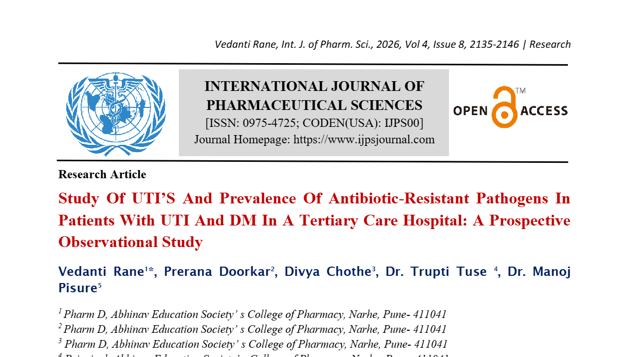 Study of UTI’s and Prevalence of Antibiotic-Resistant Pathogens in Patients with UTI and DM in a Tertiary Care Hospital: A Prospective Observational Study