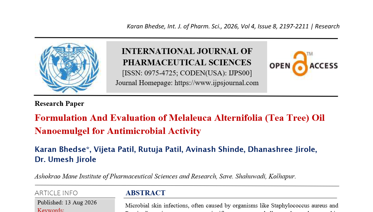 Formulation And Evaluation of Melaleuca Alternifolia (Tea Tree) Oil Nanoemulgel for Antimicrobial Activity