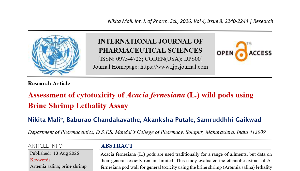 Assessment of cytotoxicity of Acacia fernesiana (L.) wild pods using Brine Shrimp Lethality Assay