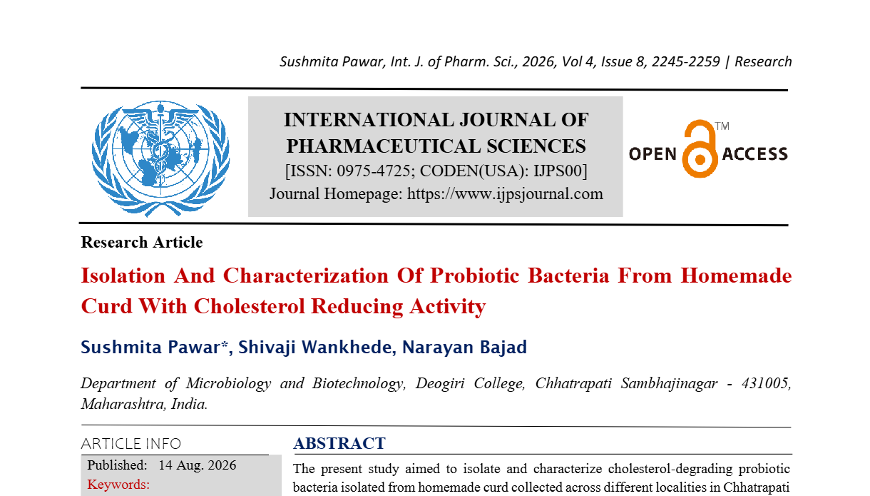 Isolation and Characterization of Probiotic Bacteria from Homemade Curd with Cholesterol Reducing Activity