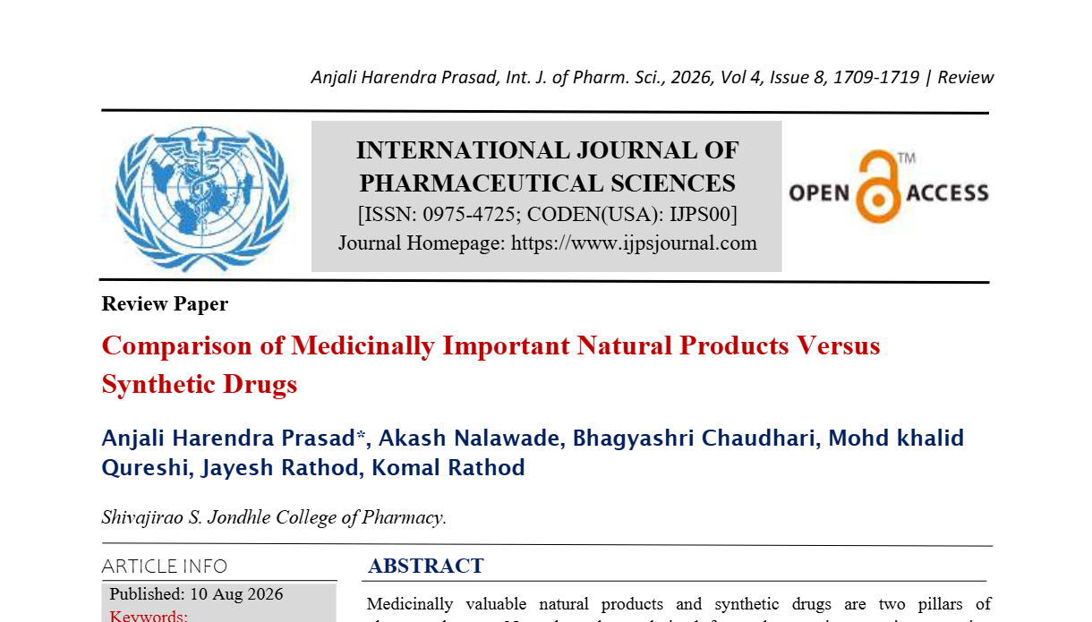 Comparison of Medicinally Important Natural Products Versus Synthetic Drugs 