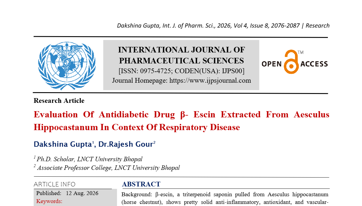 Evaluation Of Antidiabetic Drug ?- Escin Extracted From Aesculus Hippocastanum In Context Of Respiratory Disease
