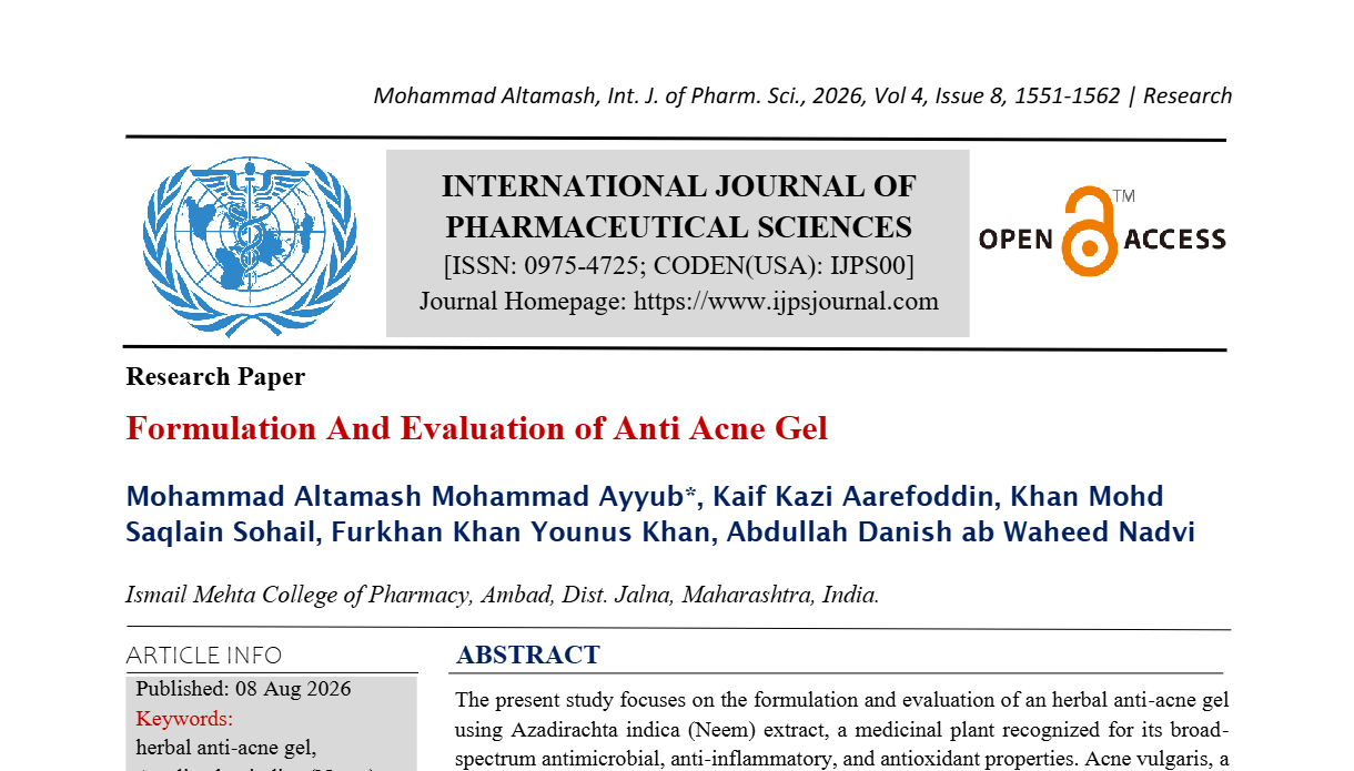Formulation And Evaluation of Anti Acne Gel