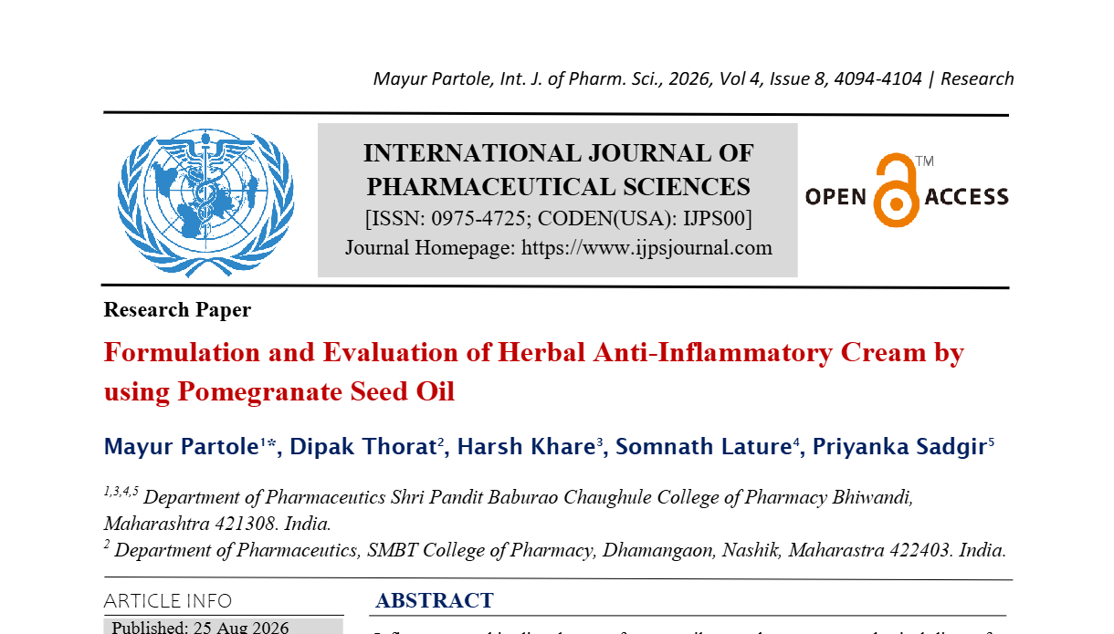 Formulation and Evaluation of Herbal Anti-Inflammatory Cream by using Pomegranate Seed Oil