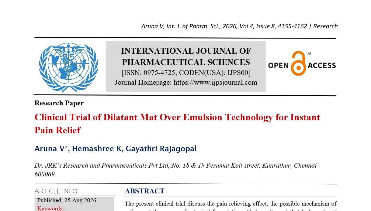 Clinical Trial of Dilatant Mat Over Emulsion Technology for Instant Pain Relief