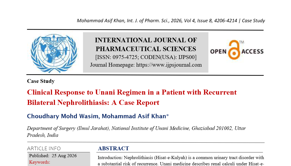 Clinical Response to Unani Regimen in a Patient with Recurrent Bilateral Nephrolithiasis: A Case Report