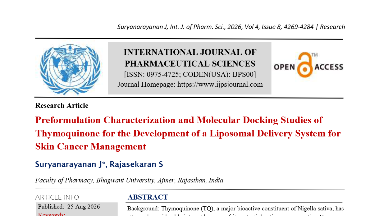 Preformulation Characterization and Molecular Docking Studies of Thymoquinone for the Development of a Liposomal Delivery System for Skin Cancer Management