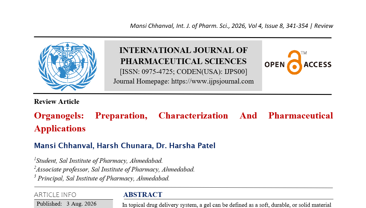 Organogels: Preparation, Characterization And Pharmaceutical Applications  