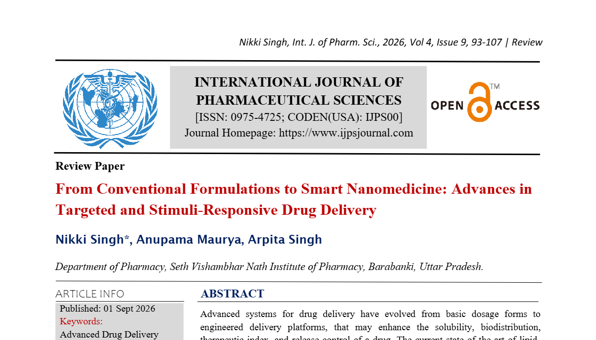 From Conventional Formulations to Smart Nanomedicine: Advances in Targeted and Stimuli-Responsive Drug Delivery