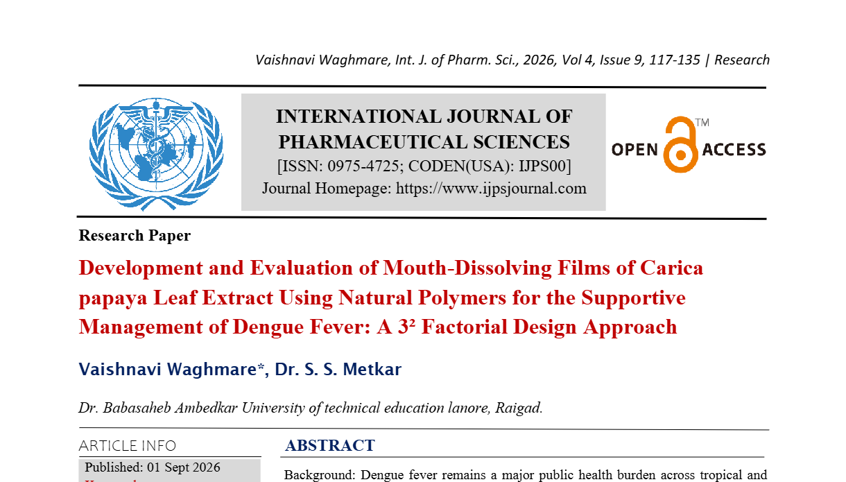 Development and Evaluation of Mouth-Dissolving Films of Carica papaya Leaf Extract Using Natural Polymers for the Supportive Management of Dengue Fever: A 3² Factorial Design Approach