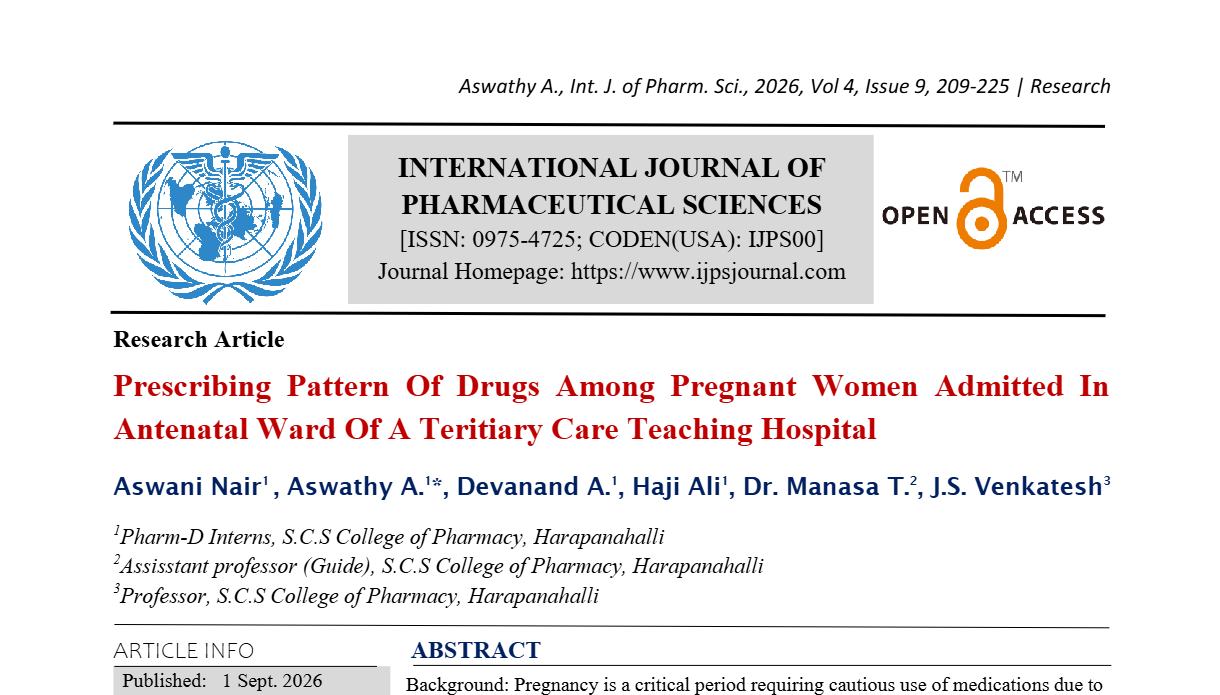Prescribing Pattern Of Drugs Among Pregnant Women Admitted In Antenatal Ward Of A Teritiary Care Teaching Hospital
