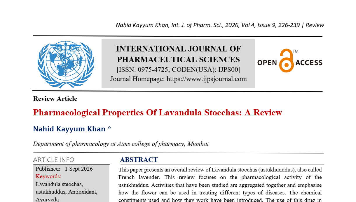 Pharmacological Properties Of Lavandula Stoechas: A Review