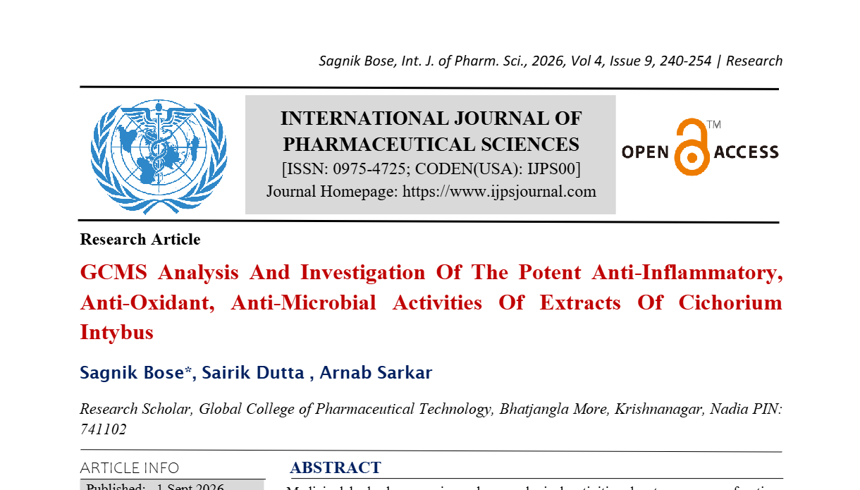 GCMS Analysis And Investigation Of The Potent Anti-Inflammatory, Anti-Oxidant, Anti-Microbial Activities Of Extracts Of Cichorium Intybus