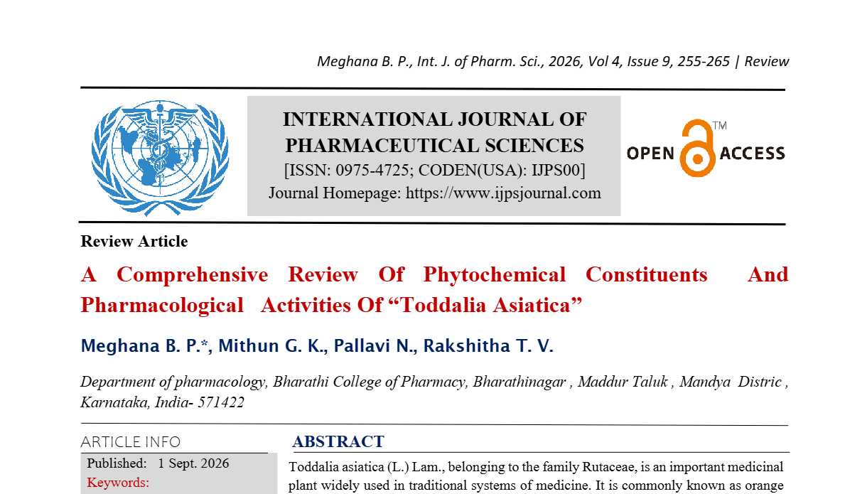 A Comprehensive Review Of Phytochemical Constituents  And Pharmacological   Activities Of “Toddalia Asiatica”