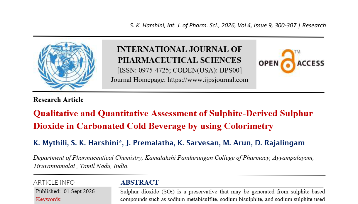 Qualitative and Quantitative Assessment of Sulphite-Derived Sulphur Dioxide in Carbonated Cold Beverage by using Colorimetry