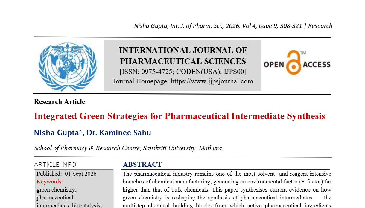 Integrated Green Strategies for Pharmaceutical Intermediate Synthesis