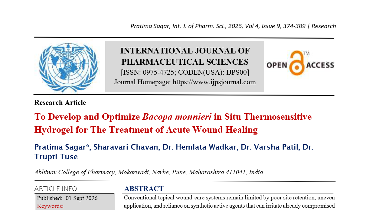 To Develop and Optimize Bacopa monnieri in Situ Thermosensitive Hydrogel for The Treatment of Acute Wound Healing