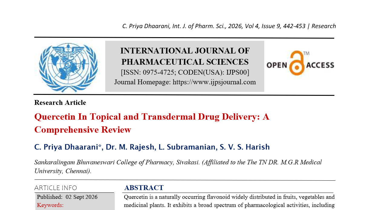 Quercetin In Topical and Transdermal Drug Delivery: A Comprehensive Review