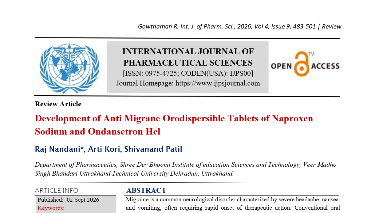 Development of Anti Migrane Orodispersible Tablets of Naproxen Sodium and Ondansetron Hcl