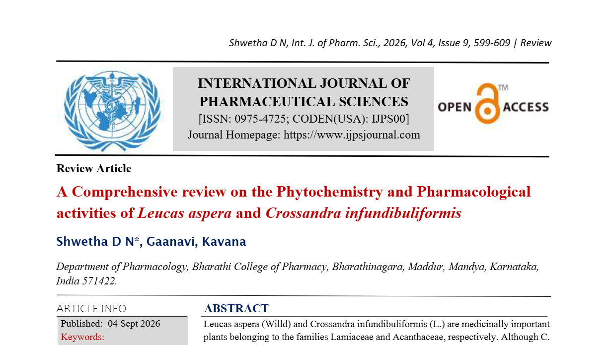 A Comprehensive review on the Phytochemistry and Pharmacological activities of Leucas aspera and Crossandra infundibuliformis