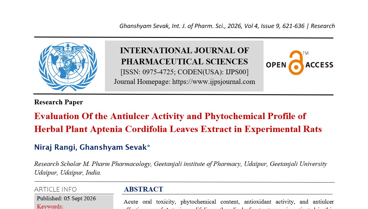 Evaluation Of the Antiulcer Activity and Phytochemical Profile of Herbal Plant Aptenia Cordifolia Leaves Extract in Experimental Rats