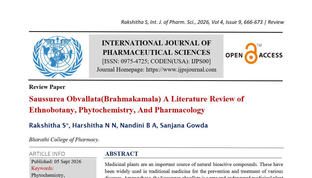 Saussurea Obvallata(Brahmakamala) A Literature Review of Ethnobotany, Phytochemistry, And Pharmacology