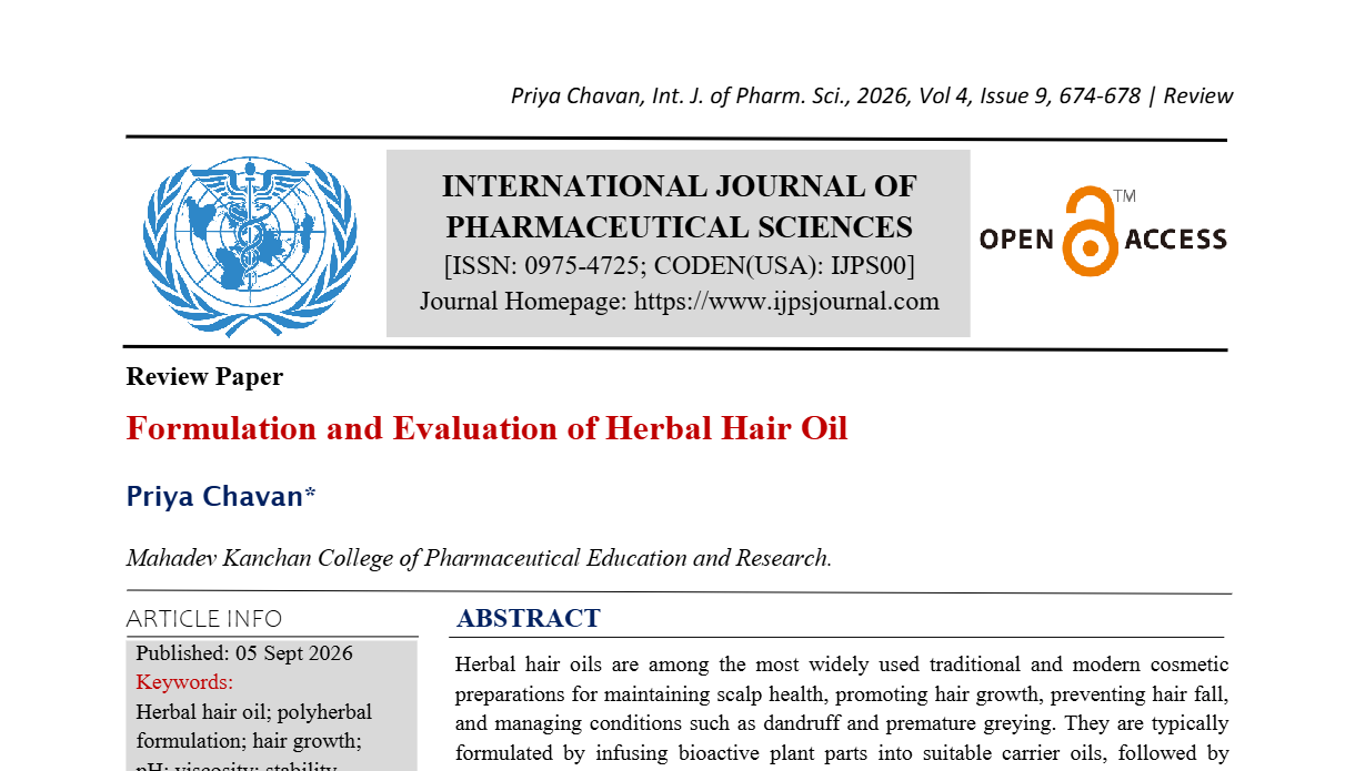 Formulation and Evaluation of Herbal Hair Oil