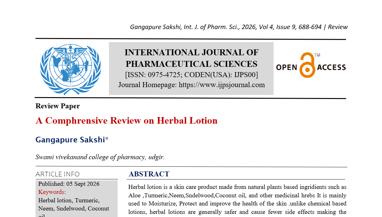 A comprehensive Review On Herbal Lotion