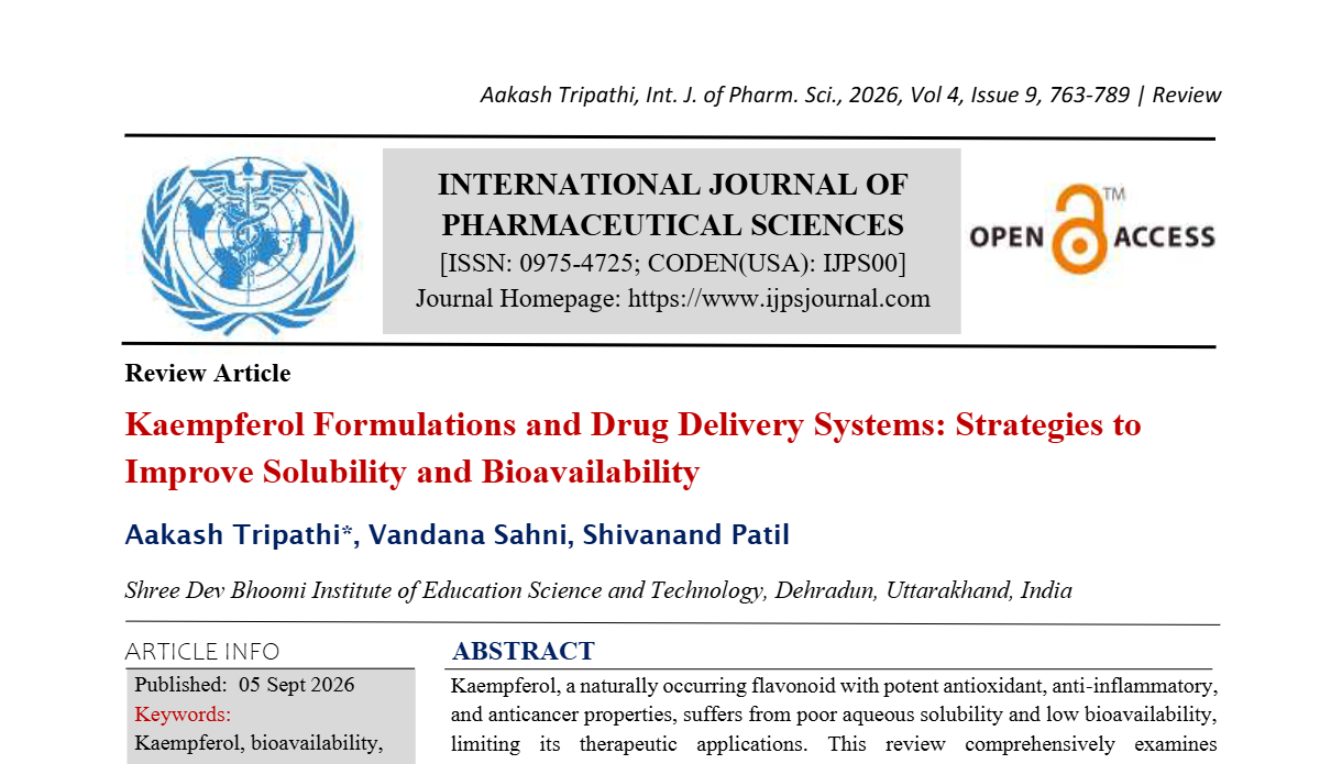 Kaempferol Formulations and Drug Delivery Systems: Strategies to Improve Solubility and Bioavailability