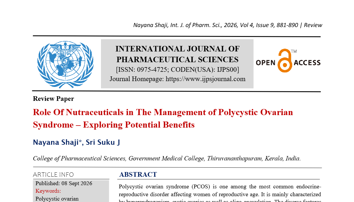 Role Of Nutraceuticals in The Management of Polycystic Ovarian Syndrome – Exploring Potential Benefits