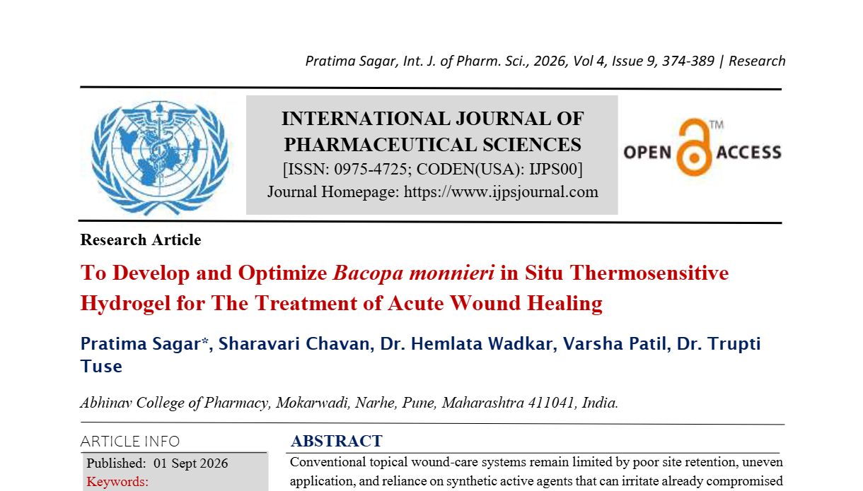 To Develop and Optimize Bacopa monnieri in Situ Thermosensitive Hydrogel for The Treatment of Acute Wound Healing