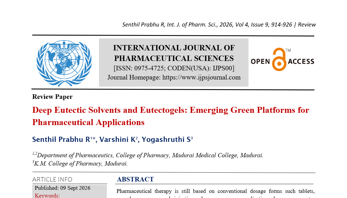 Deep Eutectic Solvents And Eutectogels: Emerging Green Platforms For Pharmaceutical Applications